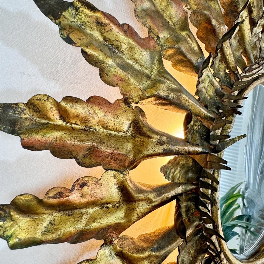 Gilt Spanish Sunburst Mirror with Light 1930's