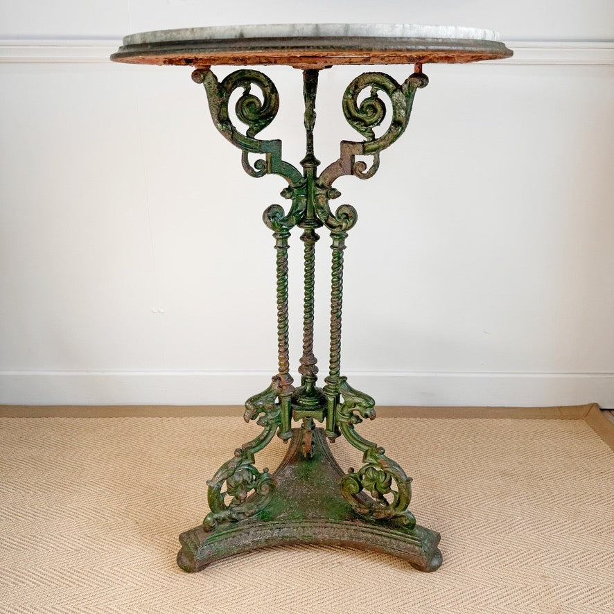 Antique Cast and Wrought Iron Marble Top Orangery Table