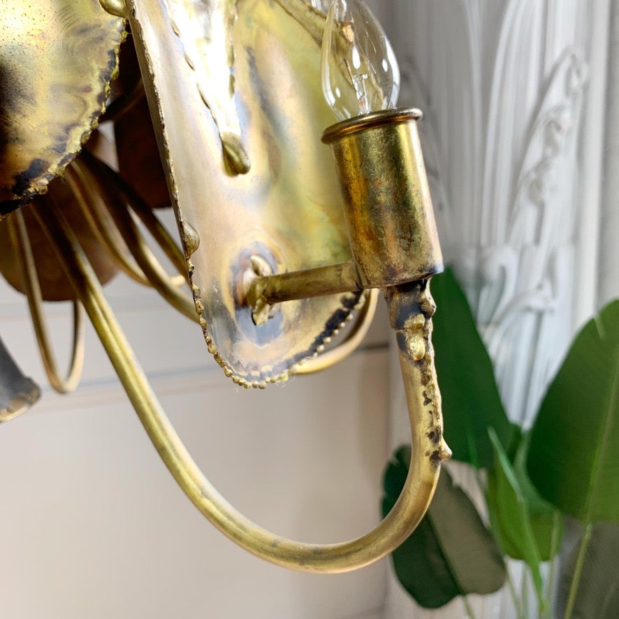 Modernist Gold Brutalist Chandelier by Tom Greene for Feldman