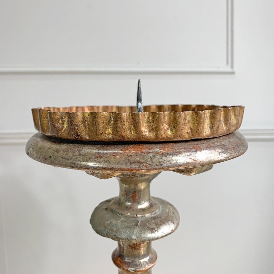 Large 19th Century Silver Baroque Gilt Wood Candlestick