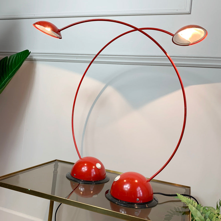1980's Fischer Leuchten Red Crescent Desk Lamps