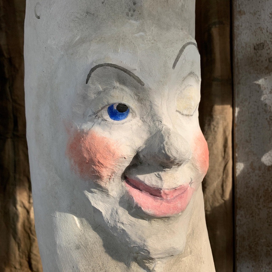 Large Folk Art Papier Mache Moon with Face