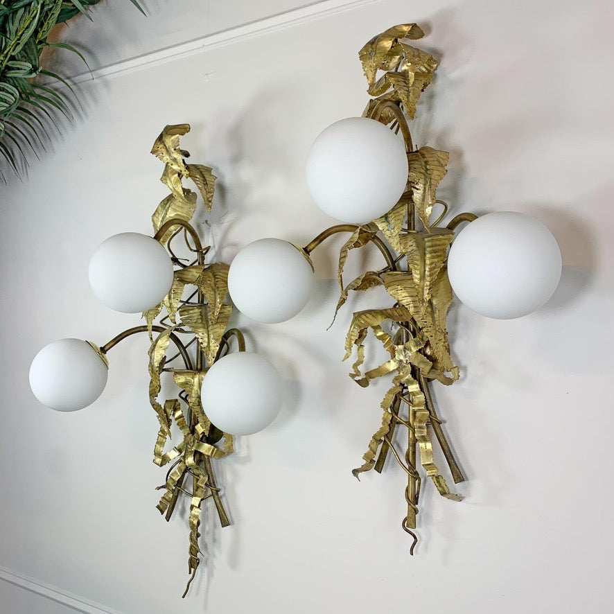 Pair of Signed P. Mas Rossi Naturalistic Gold Leaf Wall Lights