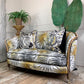 Antique French Parlour Settee in Tropics 'Fan Palm' Fabric