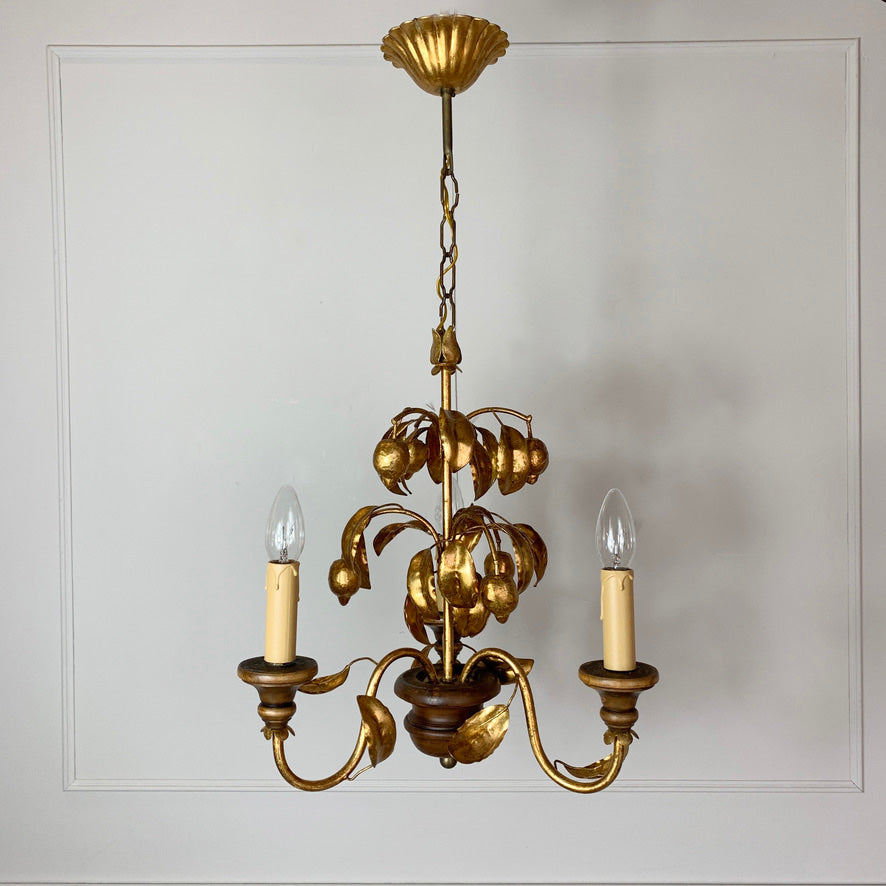 French Gold Lemon Tole Chandelier 1970's