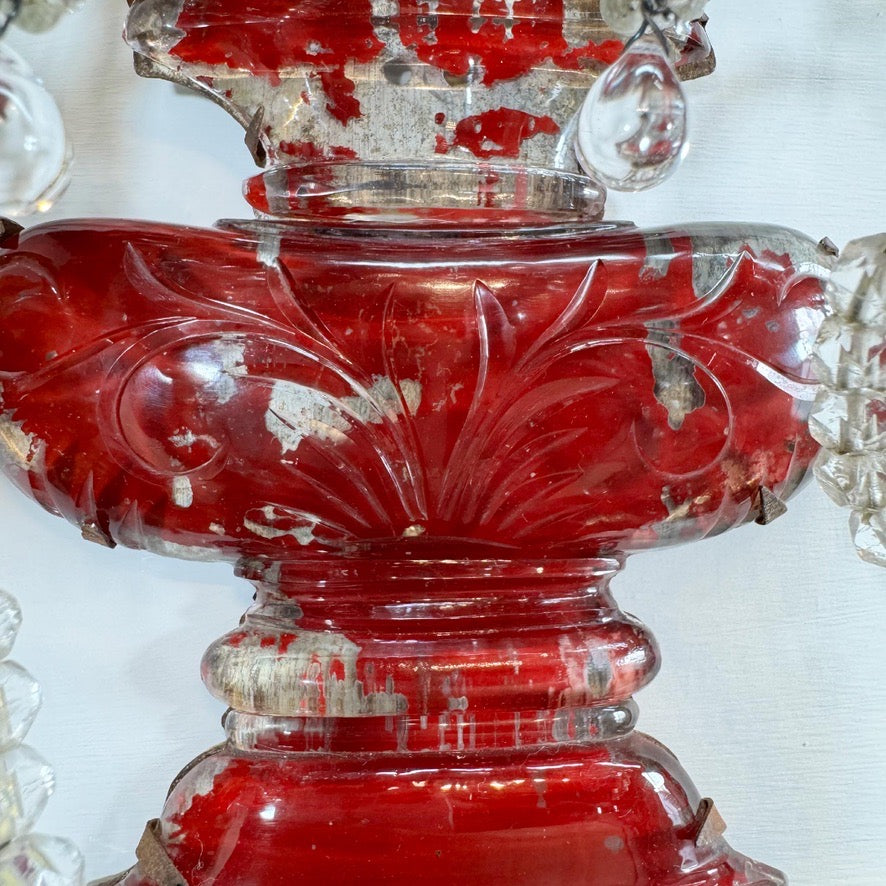 Pair of Maison Bagues Red Wall Sconces Circa 1910