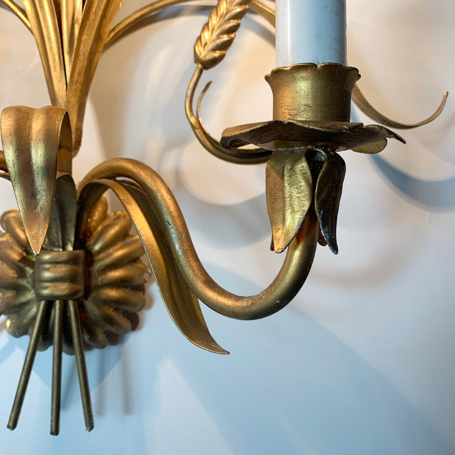 Set Of 3 Hans Kogl Gold Wheat Sheaf Wall Lights