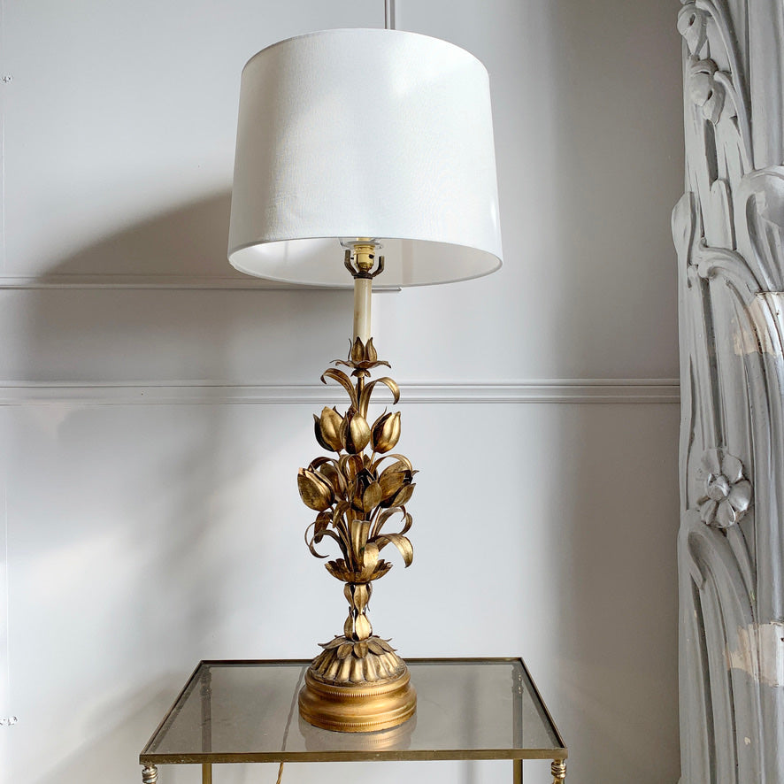 Mid Century Italian Gilt Flower Table Lamp