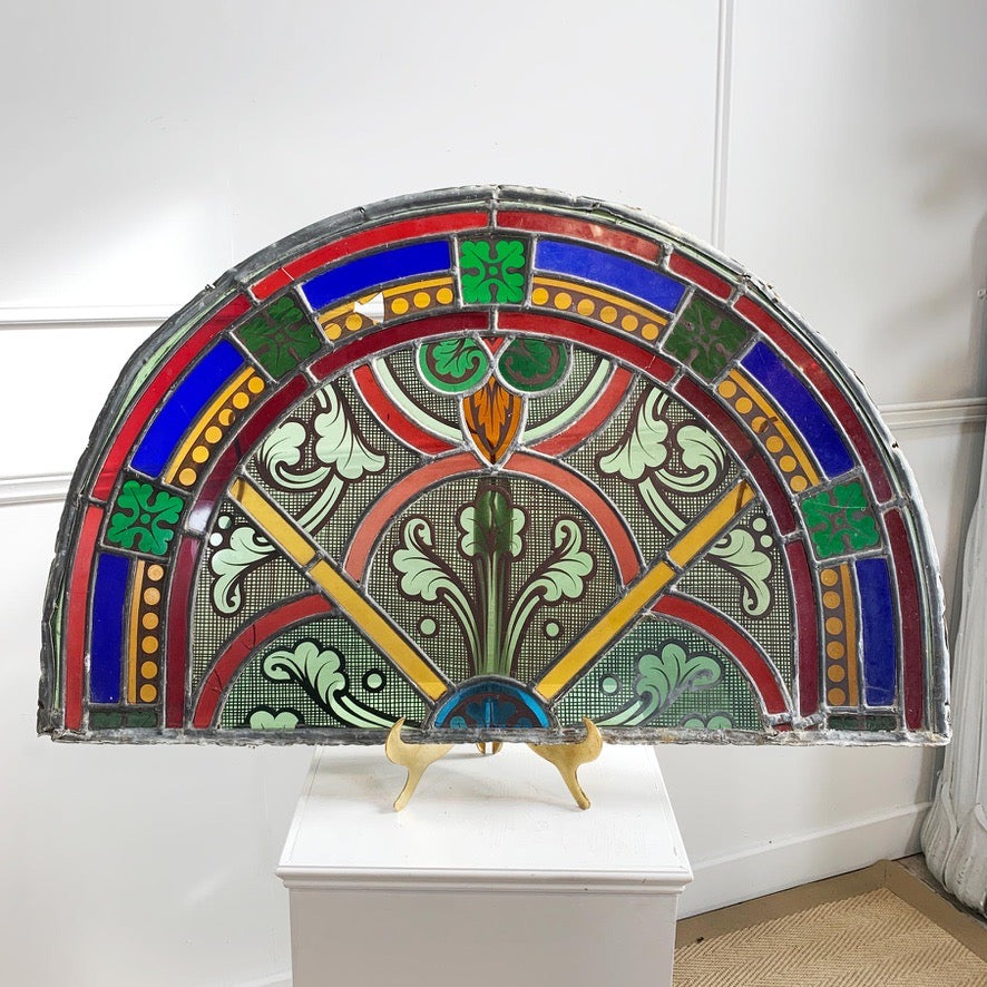 19th Century French Hand Painted Stained Glass Church Panel