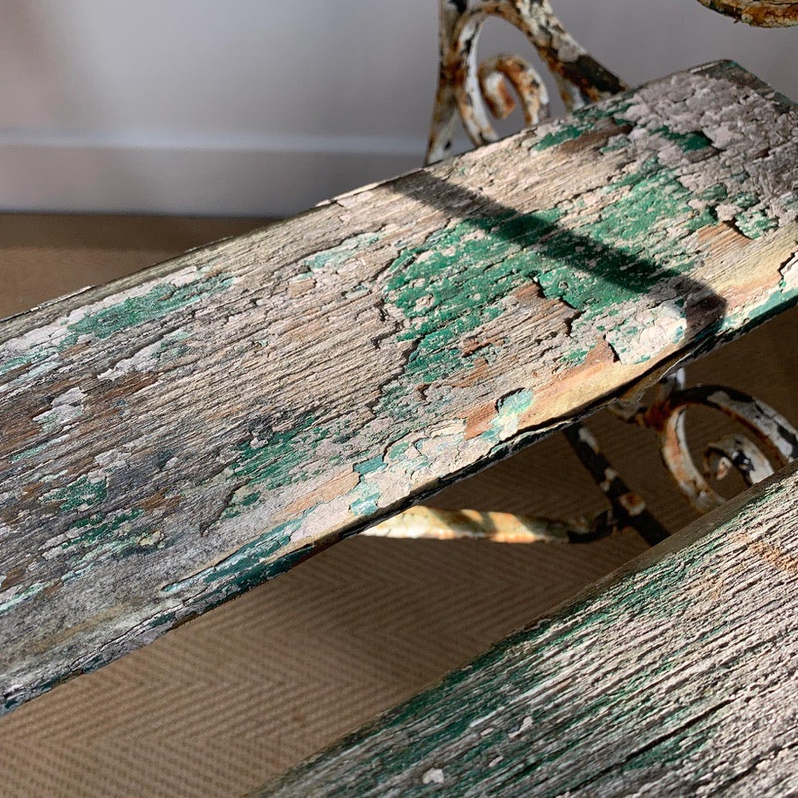 1950's Wrought Iron Slatted Garden Bench