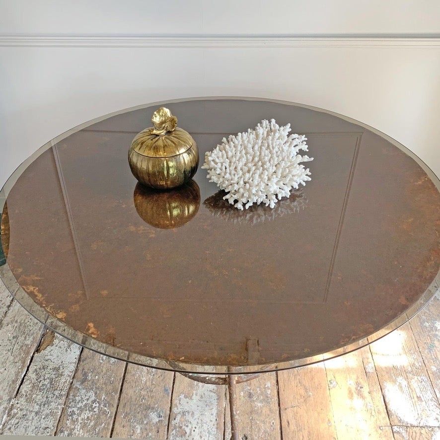 19th Century Large French Wrought Iron Table with Glass Top