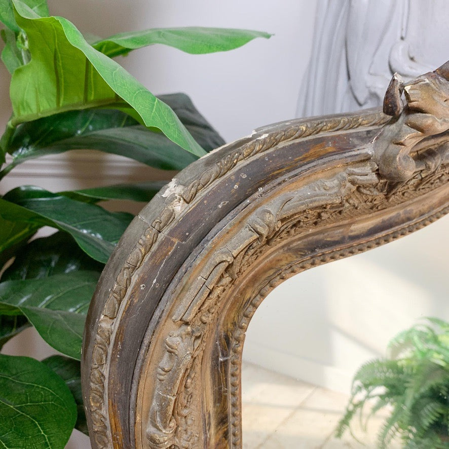 19th Century French Crested Gold Gesso Mirror