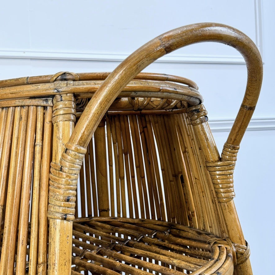 Mid-Century Italian Bamboo Barrel Bar Cart by Bonacina