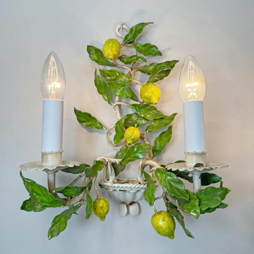 Pair of Amalfi Tole Lemon Wall Lights Italy 1950's