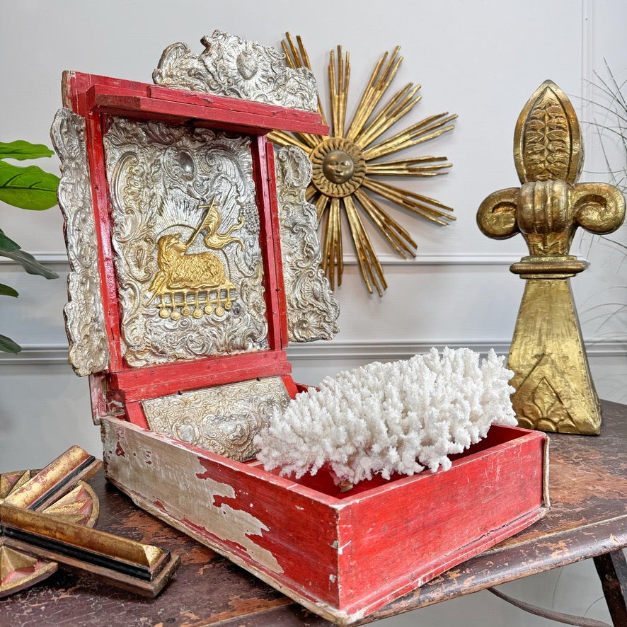 Antique Baroque Bible Box 18th Century Pastiglia Decorated