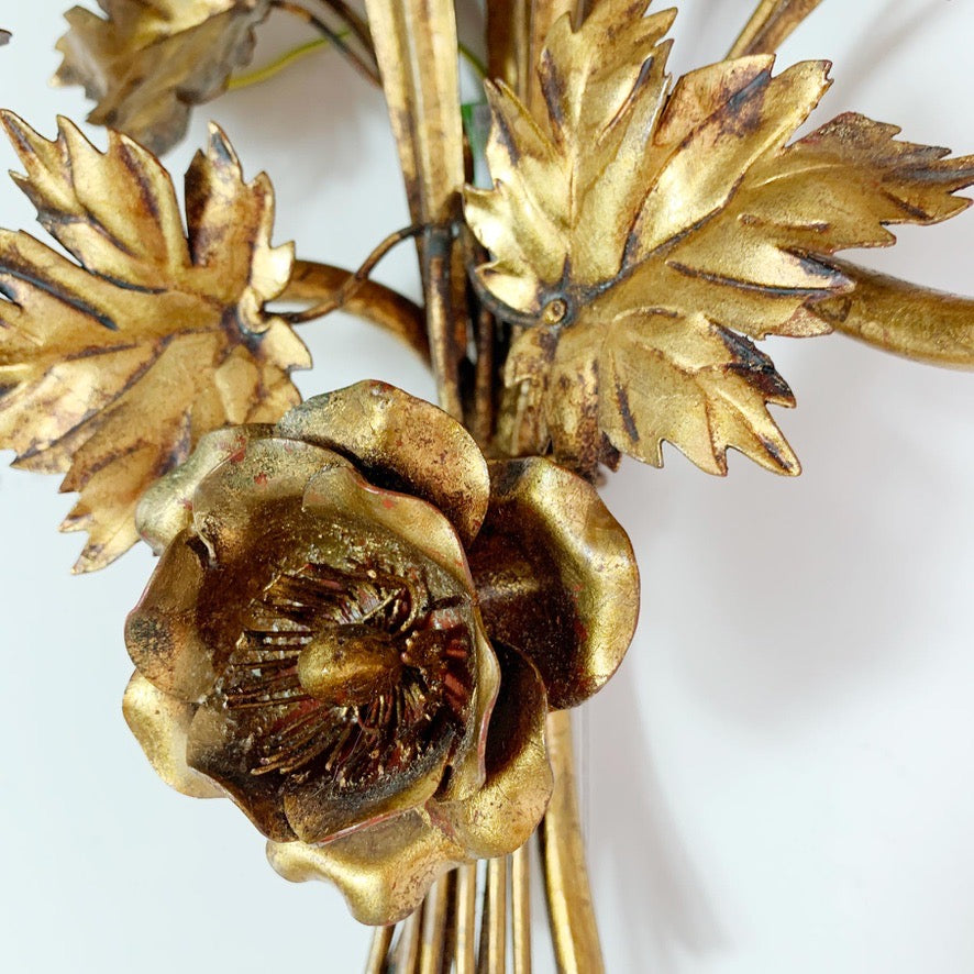 S.Salvadori Gold Wheat Sheaf Sconce Light 1970's