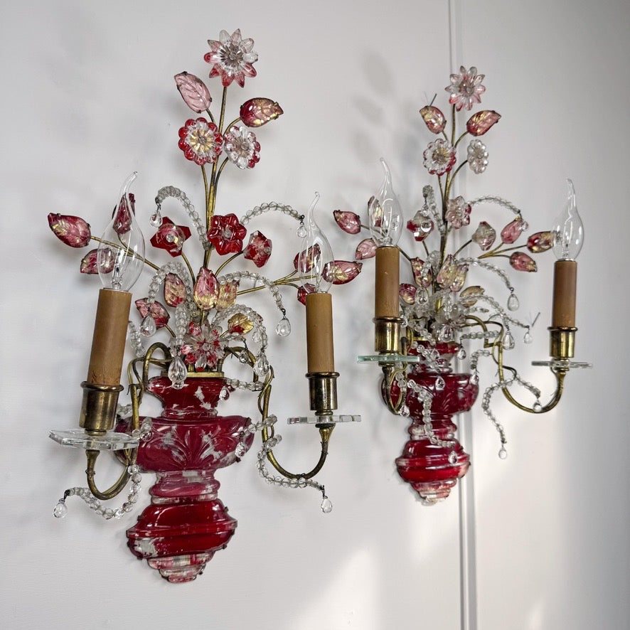Pair of Maison Bagues Red Wall Sconces Circa 1910
