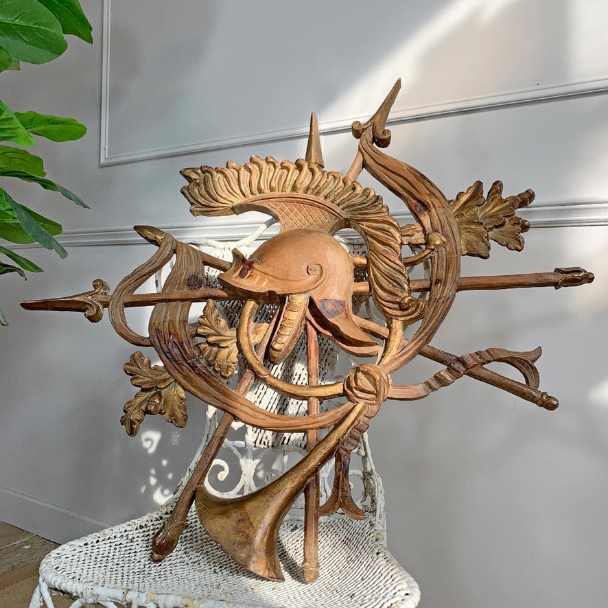 Late 18th Century Carved and Gilded Wood Trophy of Armour