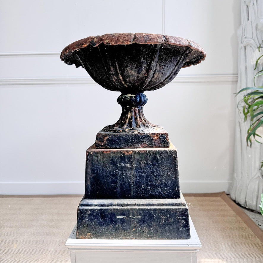 Antique Handyside Style Cast Iron Tazza Urn on Plinth 19th Century
