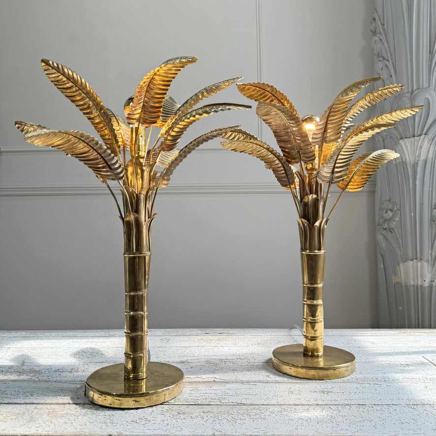 Brass Banana Palm Tree Table Lamps 1970's