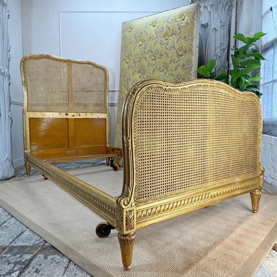 Giltwood Bergere Cane Bed Maple and Co of England Circa 1900