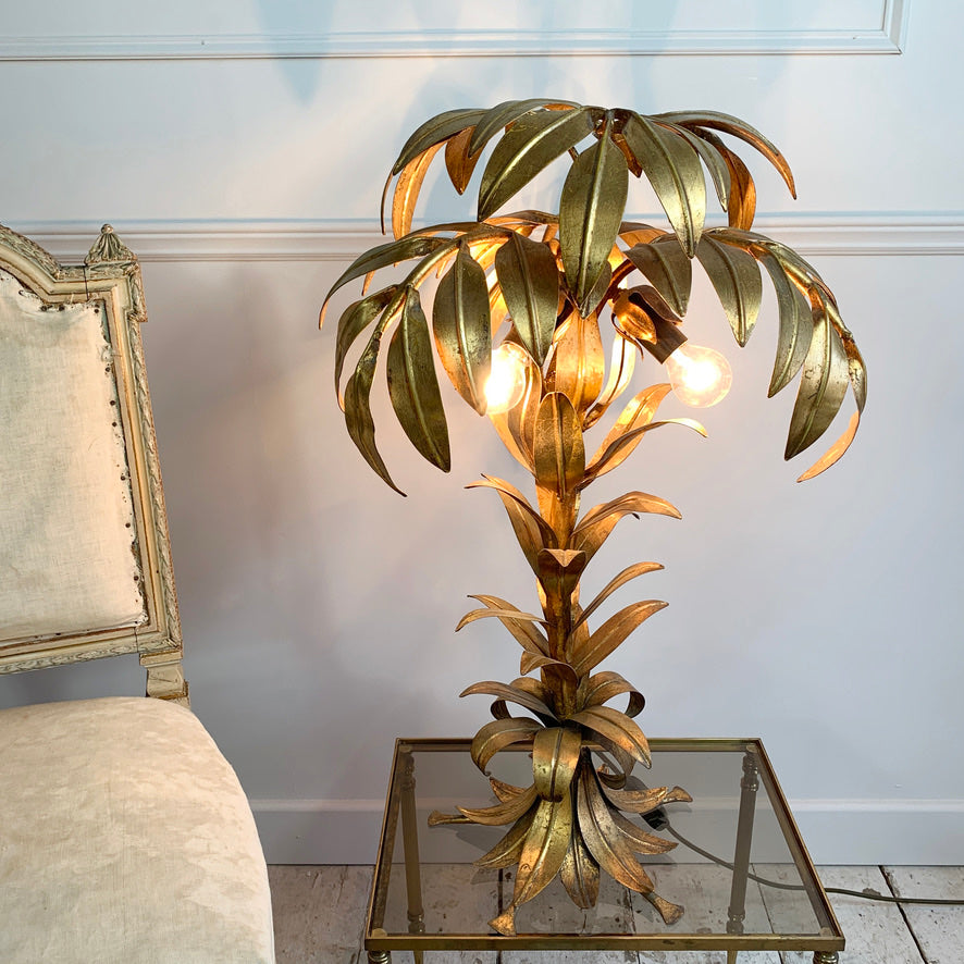 Hans Kogl Gold Palm Tree Table Lamp, 1970's