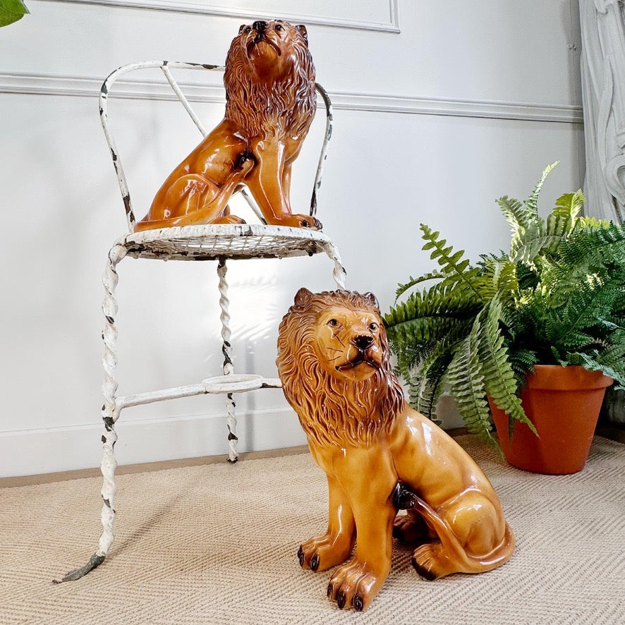 Pair of Staffordshire Pottery Lions