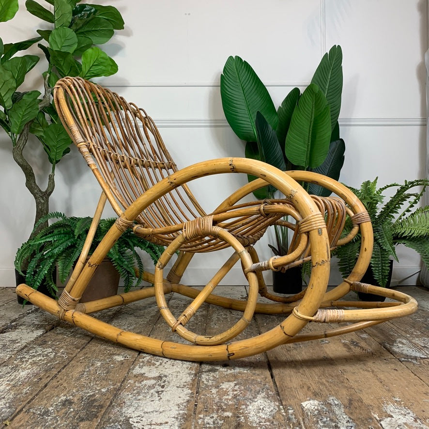 Rocking Chair in Bamboo and Rattan Attributed to Franco Albini 1950's