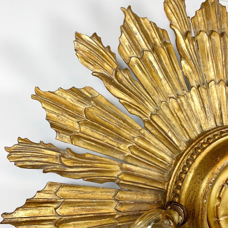 Carved Gilt Wood Church Sunburst Light Circa 1920