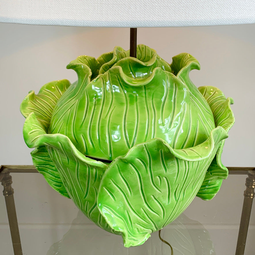 Jean Roger Life Size Green Ceramic Lettuce Table Lamp Paris 1950's