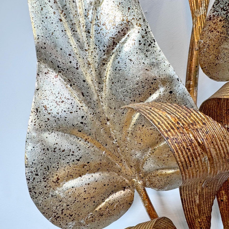 Vintage Silver and Gilt Leaf Wall Light 1970s Italian