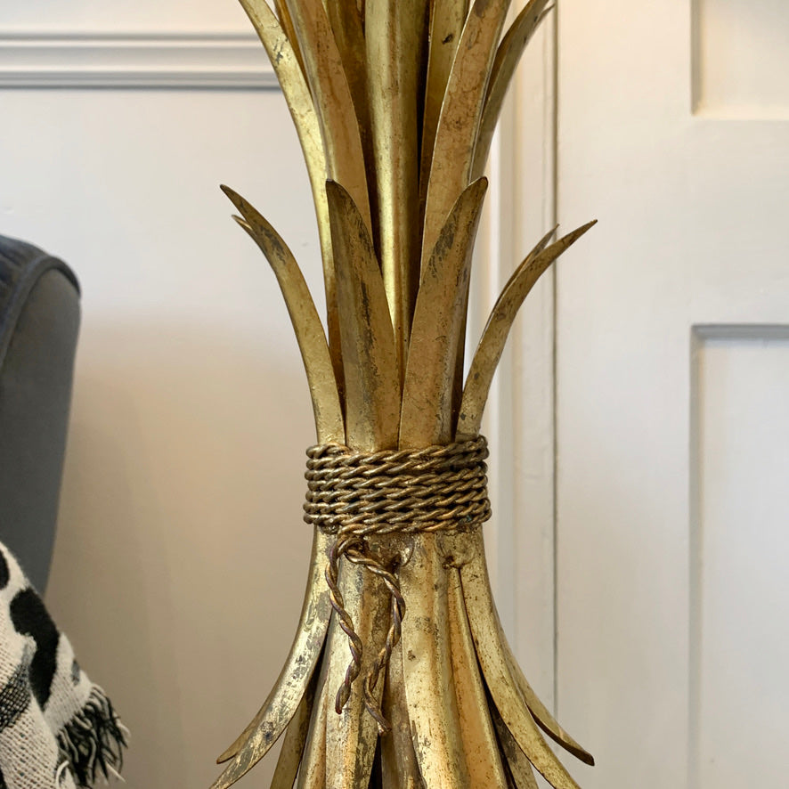 Magnificent Large Gold Italian Wheat Sheaf Table Lamp on Marble Base