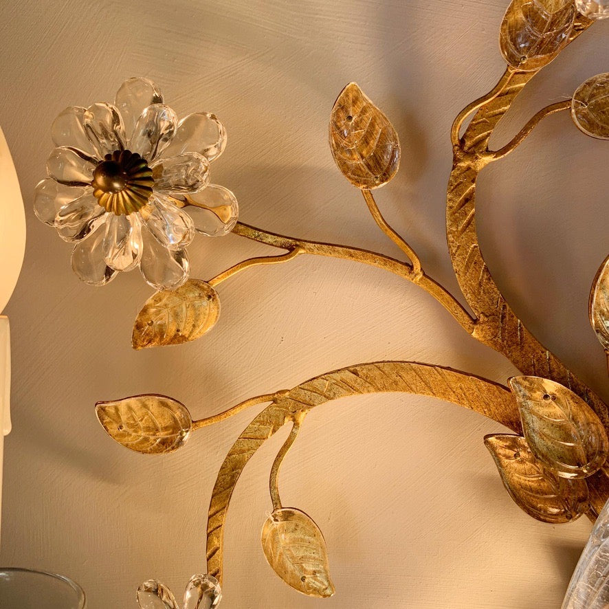 Stunning Large Banci Firenze Gilt Iron and Crystal Parrot Wall Light