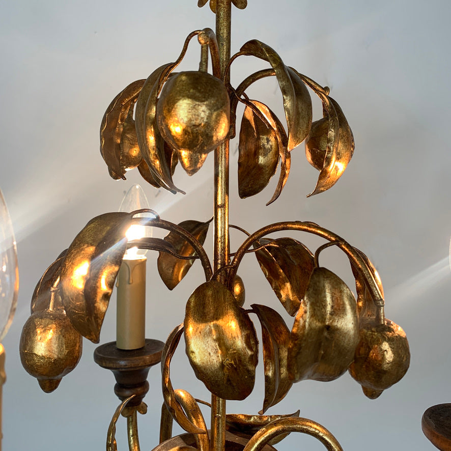 French Gold Lemon Tole Chandelier 1970's