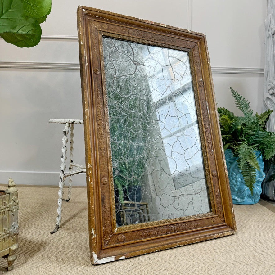 Silver Backed Crackle Foxed Giltwood Mirror 19th Century