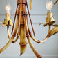 Mid Century Italian Faux Bamboo Palm Tole Chandelier 1950's