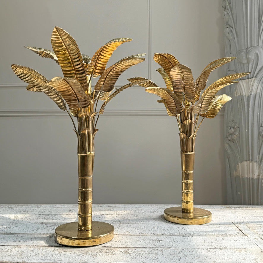 Brass Banana Palm Tree Table Lamps 1970's