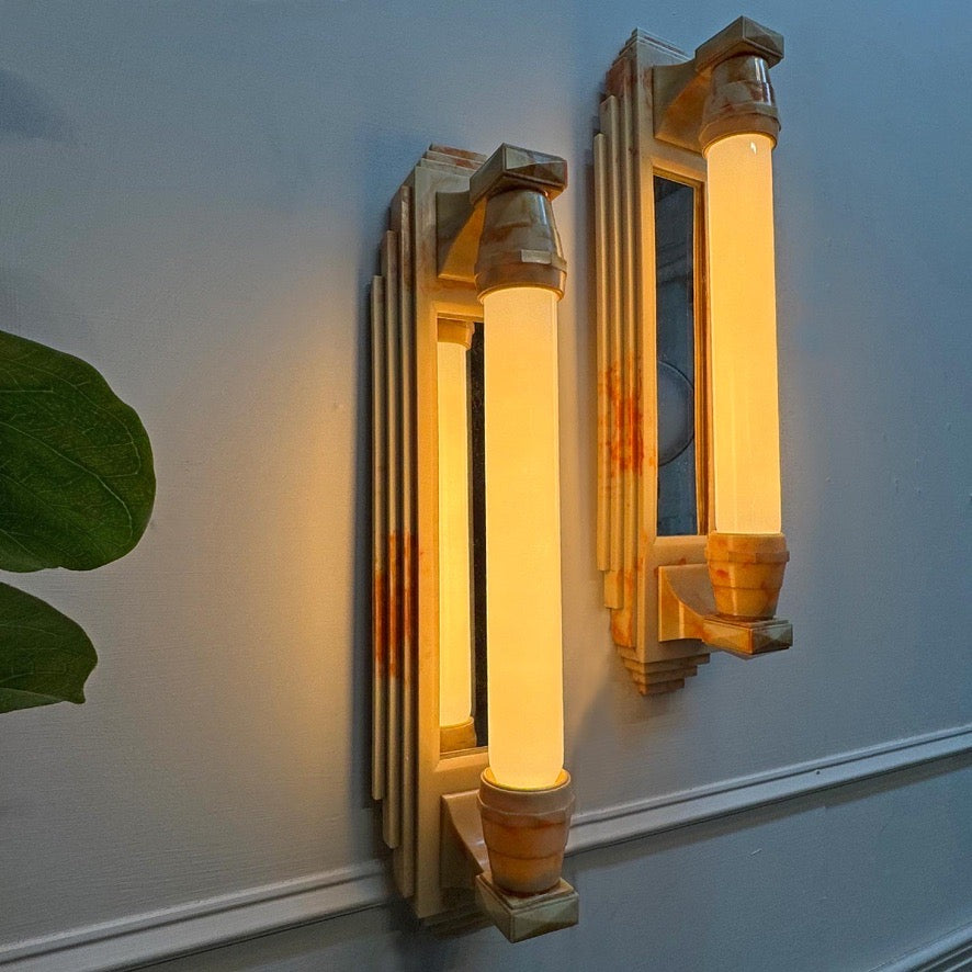 Art Deco Skyscraper Bakelite Mirrored Wall Lights