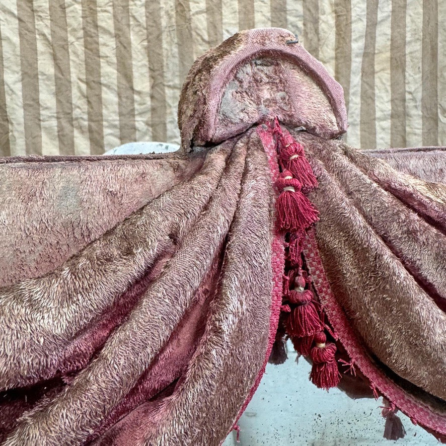 Theatrical Burgundy Antique Velvet Mirror with Drapes and Swags 19th Century