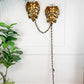 Pair of Gold Italian Leaf and Chain Swag Wall Lights 1950's