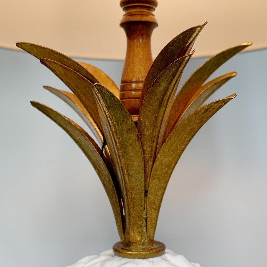 Italian Gilt Metal and White Ceramic Pineapple Table Lamp