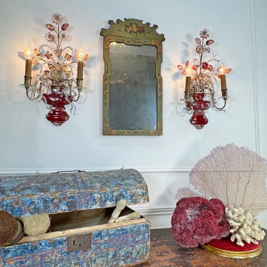 Pair of Maison Bagues Red Wall Sconces Circa 1910