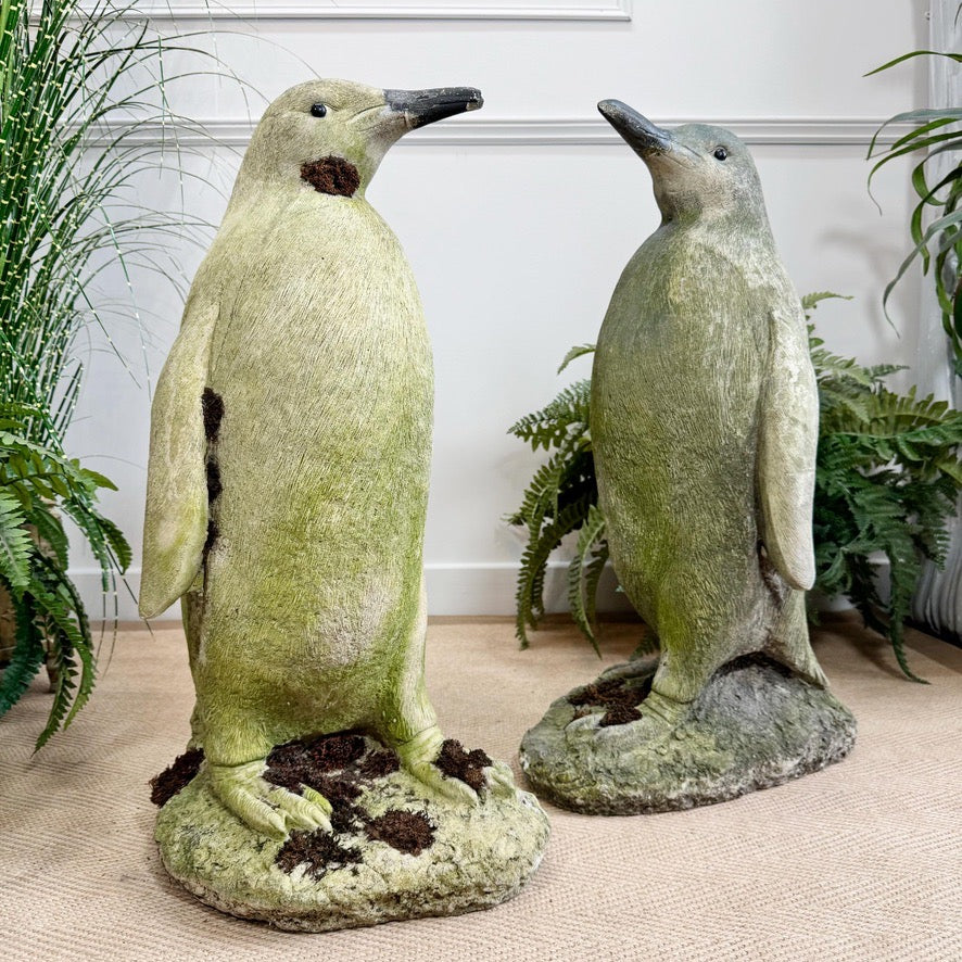 Vintage Life Size Stone Penguin Garden Statues 1970's