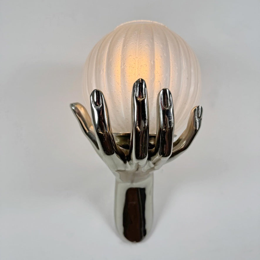 Vintage Maison Arlus Bronze Hand Wall Sconce in Silver France 1970's