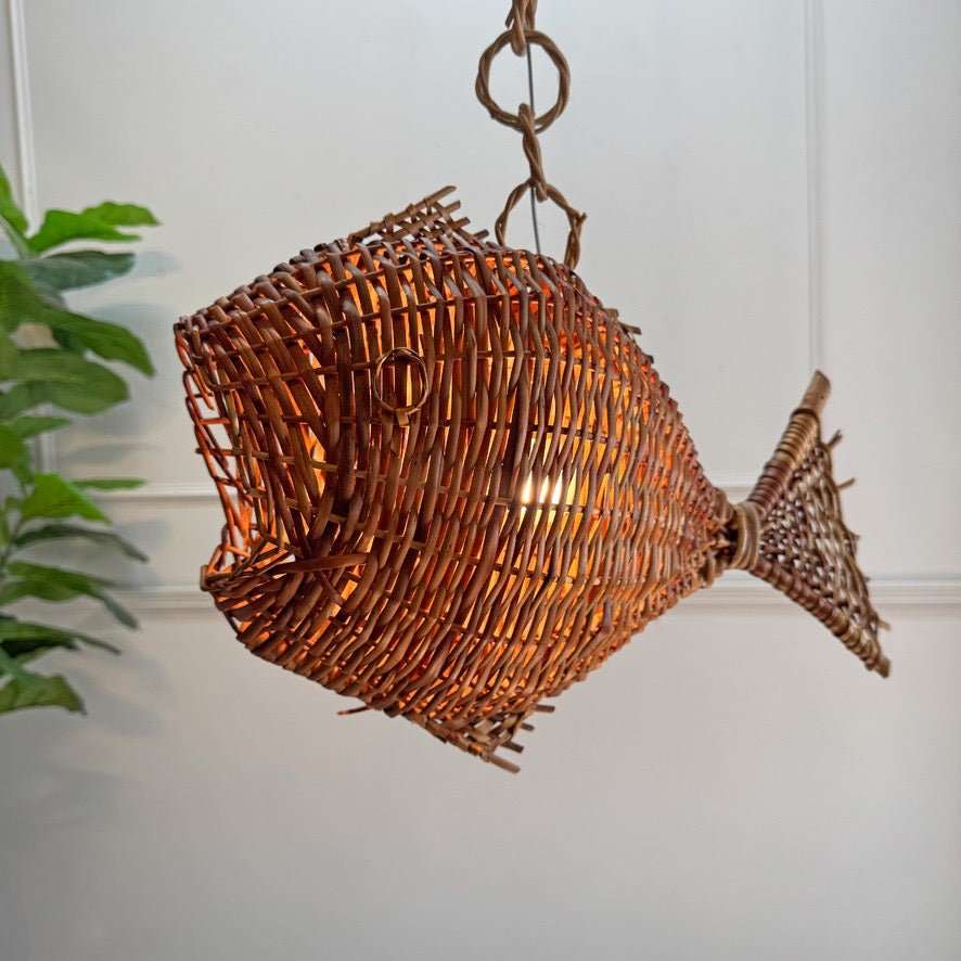 Wicker Fish Ceiling Light Mid Century France