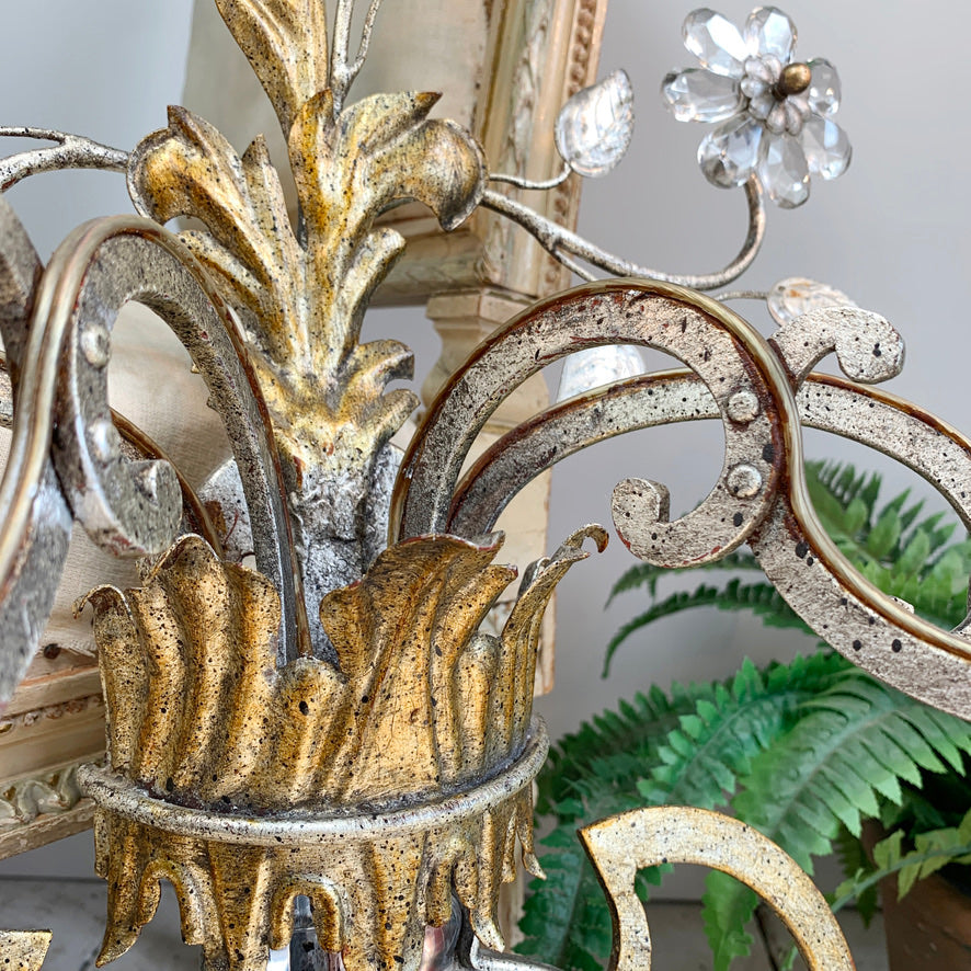Monumental Gilt Iron and Murano Crystal Banci Firenze Wall Light