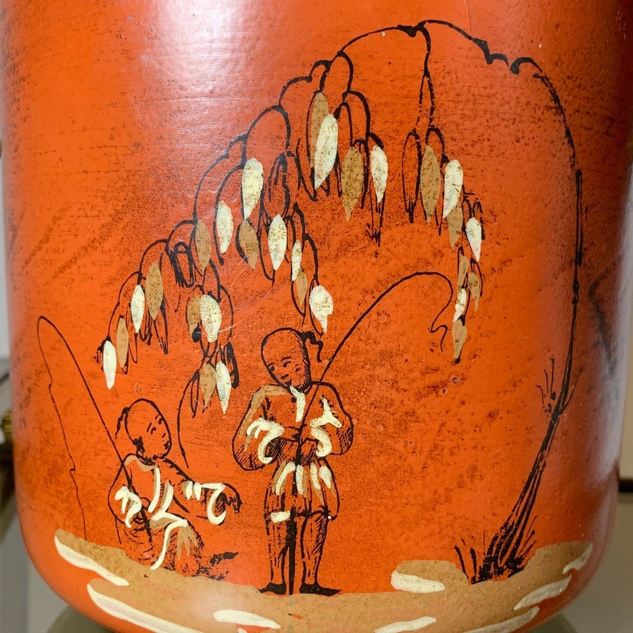 Red Italian Hand Painted Chinoiserie Ice Buckets 1950's