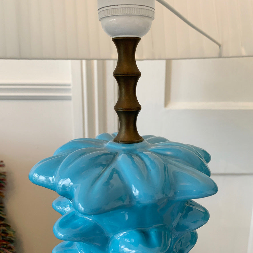 Exceptional Italian Blue Ceramic Pineapple Lamp of Huge Proportions 1960's