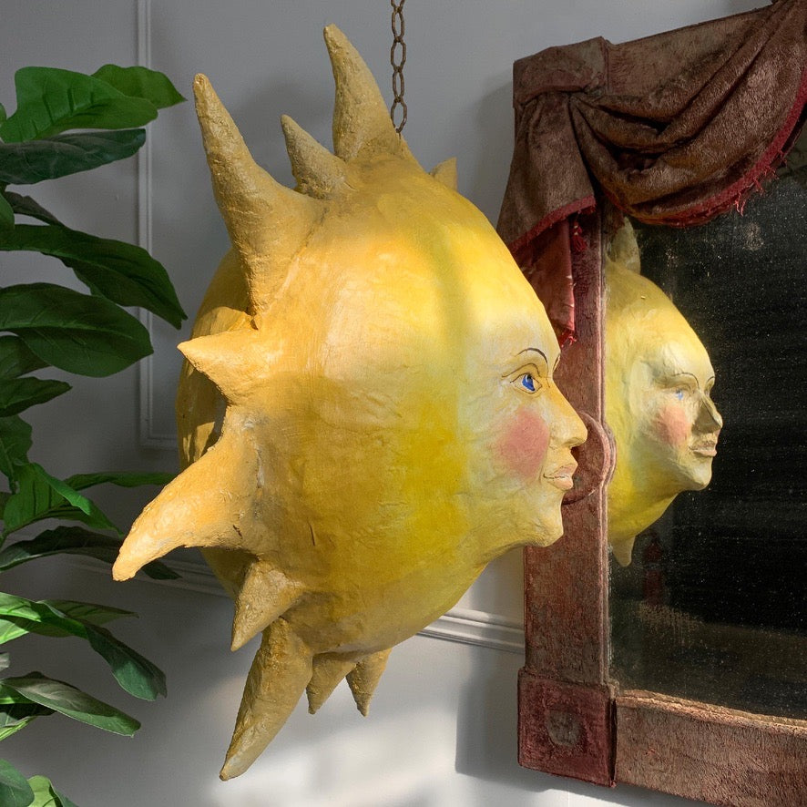 Large Folk Art Papier Mache Sun with Face