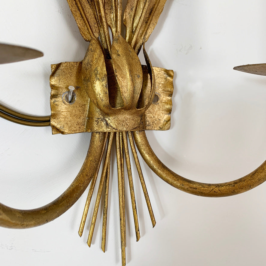 Ferro Art Gold Bulrush Wall Lights 1970's